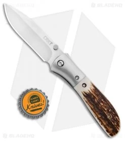CRKT Carson M4-02 Stag Spring Assisted Knife (3.25" Satin) M4-02S -Outdoor Practical Tool Shop CRKT Carson M4 02S Stag SA Satin BHQ 7036 jr bottlecap