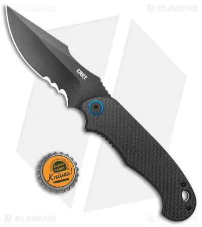 CRKT PSD Liner Lock Spring Assisted Knife Black G-10 / CF (3.6" Black Serr) 6 CRKT PSD Liner Lock Spring Assisted Knife Black G-10 / CF (3.6" Black Serr) - Image 4