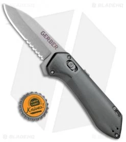 Gerber Highbrow Compact A/O Spring Assisted Knife Gray (2.8" Stonewash Serr) -Outdoor Practical Tool Shop Gerber Highbrow Compact A O SA Gray SW Serr 30 001519N BHQ 94150 jr bottlecap