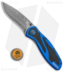 Kershaw Blur Assisted Opening Knife Blue Aluminum (3.375" Damascus) 1670NBDAM -Outdoor Practical Tool Shop Kershaw Blur Assisted Opening Knife Blue Aluminum Damascus 1670NBDAM BHQ 107880 kp bottlecap jr