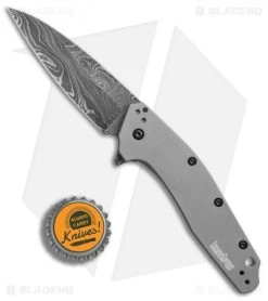 Kershaw Dividend Assisted Opening Knife Gray Aluminum (3" Damascus) 1812GRYDAM -Outdoor Practical Tool Shop Kershaw Dividend Gray Damascus BHQ 74790 er bottlecap