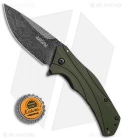 Kershaw Knockout Assisted Opening Knife OD Green (3.25" Damascus) 1870OLDAM -Outdoor Practical Tool Shop Kershaw Knockout AO damascus BHQ 74791 er bottlecap