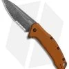 Kershaw Link Drop Point Knife Flat Dark Earth Aluminum (3.25" BlackWash Serr) -Outdoor Practical Tool Shop Kershaw Link Assisted SW Plain FDE Handle Serr 1776BRZBWST BHQ 85191 jr
