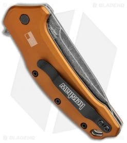 Kershaw Link Drop Point Knife Flat Dark Earth Aluminum (3.25" BlackWash Serr) -Outdoor Practical Tool Shop Kershaw Link Assisted SW Plain FDE Handle Serr 1776BRZBWST BHQ 85191 jr side