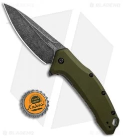 Kershaw Link Drop Point Knife OD Green Aluminum (3.25" BlackWash) -Outdoor Practical Tool Shop Kershaw Link DP OD Green Aluminum BlackWash 1776OLBW BHQ 92312 jr bottlecap