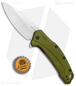 Kershaw Link 20CV Drop Point Knife Olive Al (3.25" Stonewash) 1776OLSW -Outdoor Practical Tool Shop Kershaw Link DP Olive Aluminum SW 1776OLSW BHQ 105987 jr bottlecap 2