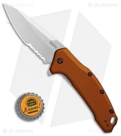 Kershaw Link Drop Point Knife Flat Dark Earth Aluminum (3.25" Stonewash Serr) -Outdoor Practical Tool Shop Kershaw Link Drop Point Flat Dark Earth Aluminum SW Serr BHQ 85192 er bottlecap