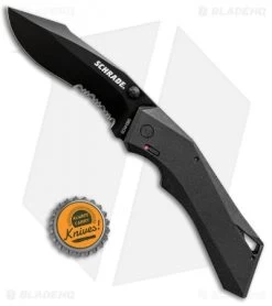 Schrade Shiznit MAGIC Spring Assisted Knife Black (3.375" Black Serr) -Outdoor Practical Tool Shop Schrade Shiznit MAGIC SA Black Black Serr SCHA13BS BHQ 62000 jr bottlecap