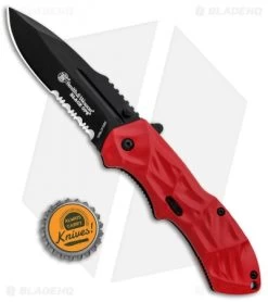Smith & Wesson Black Ops 3 Red A/O Knife (3.35" Black Serr) SWNKD -Outdoor Practical Tool Shop Smith and Wesson Black Ops LL Red Black Serr SWBLOP3RBS BHQ 85067 jr bottlecap
