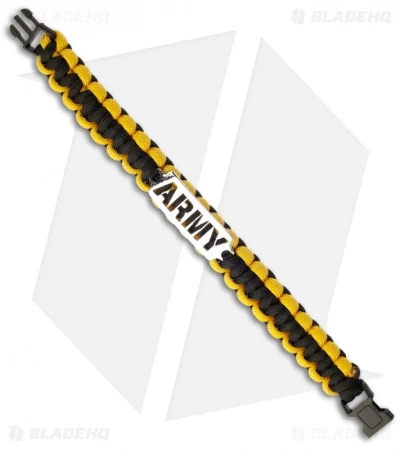 Single Tied Paracord Survival Bracelet W/ Army Plate (Black & Yellow) 3 Single Tied Paracord Survival Bracelet W/ Army Plate (Black & Yellow)