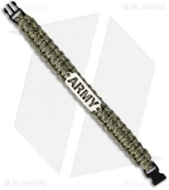 Single Tied Paracord Survival Bracelet W/ Army Plate (Light Camo)