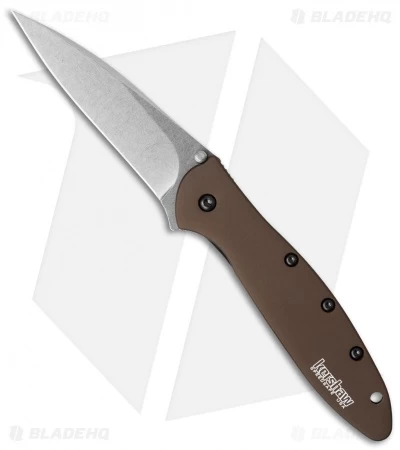 Kershaw Leek Assisted Opening Knife Brown (3" Stonewash) Elmax 1660SWBRN 3 Kershaw Leek Assisted Opening Knife Brown (3" Stonewash) Elmax 1660SWBRN