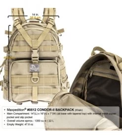 Maxpedition Condor II Black 2-Day Assault Backpack Hydration 0512B -Outdoor Practical Tool Shop maxpedition 0512b open 1