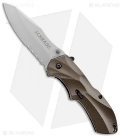 Schrade SCHA7BRS Clip Point Spring Assisted Knife Brown (3.25" Bead Blast Serr)