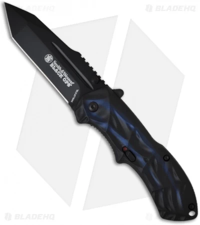 Smith & Wesson Black Ops Smoked Blue Tanto Knife (3.35" Black Plain) SWBLOP3TBL 3 Smith & Wesson Black Ops Smoked Blue Tanto Knife (3.35" Black Plain) SWBLOP3TBL